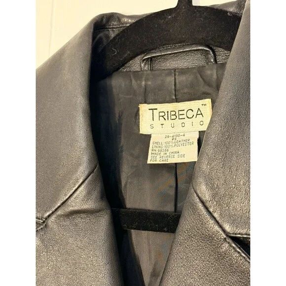 Vintage Tribeca Studio Women’s Black 100% Leather Blazer Size PS Small Fit - Picture 3 of 8